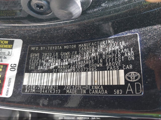 Toyota COROLLA LE 2018 2T1BURHE9JC072985 Image 9