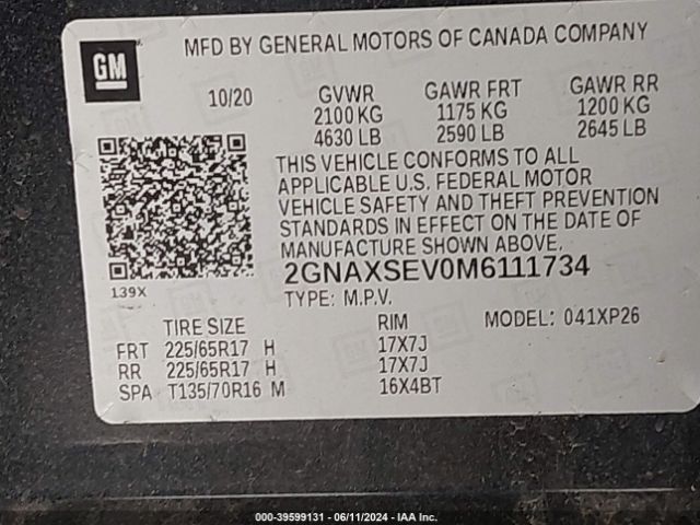 2GNAXSEV0M6111734 Chevrolet Equinox Awd Ls