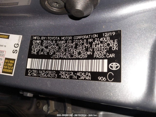 Toyota COROLLA LE 2020 JTDEPRAE5LJ094259 Image 9