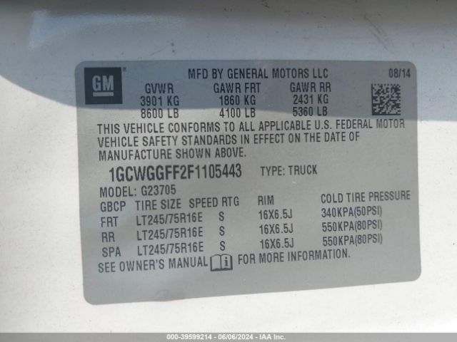 1GCWGGFF2F1105443 Chevrolet Express 2500 Work Van