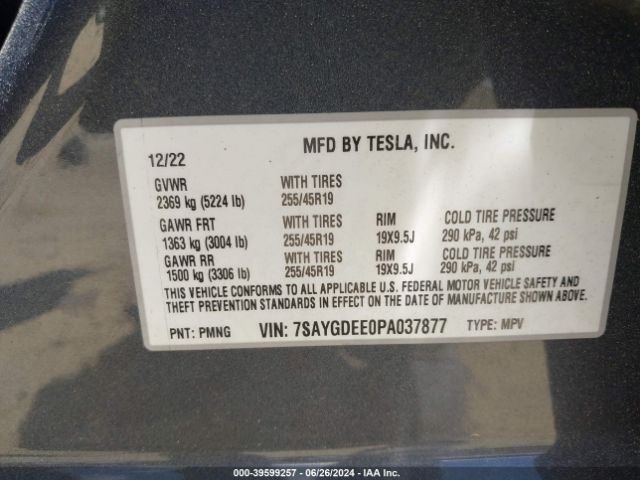 7SAYGDEE0PA037877 Tesla Model Y Awd/long Range Dual Motor All-wheel Drive