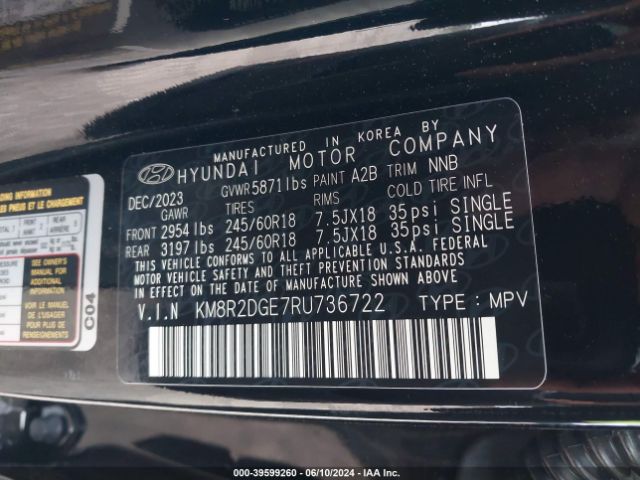 KM8R2DGE7RU736722 Hyundai Palisade Sel