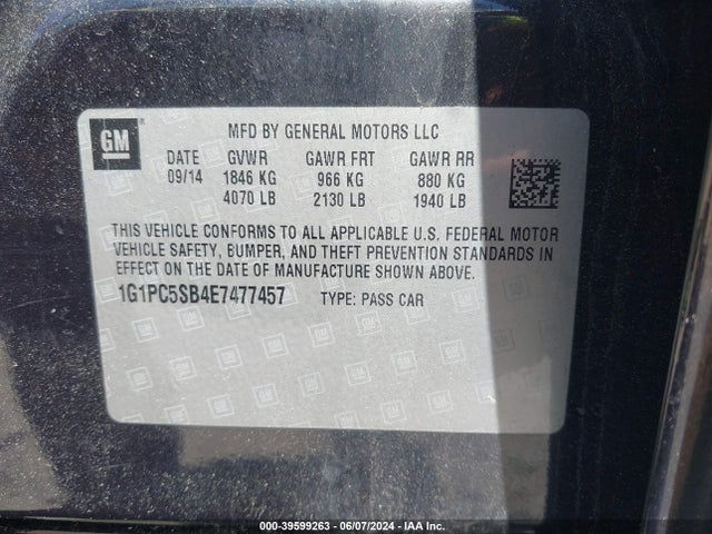 Chevrolet Cruze 1lt Auto 2014 1G1PC5SB4E7477457 Image 9