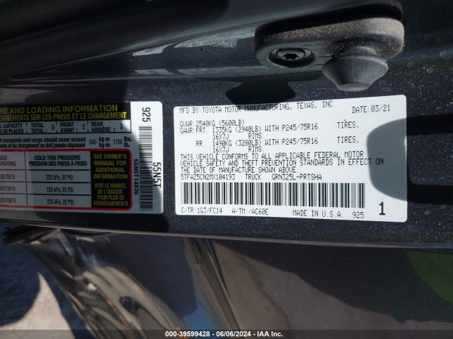 Toyota Tacoma Sr5 V6 2021 5TFAZ5CN2MX104193 Image 9