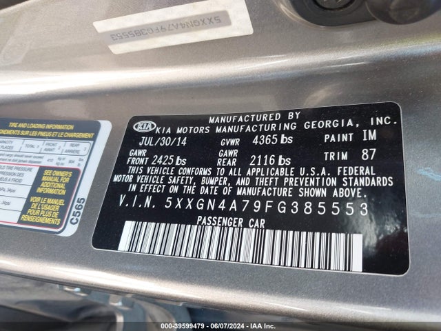 KIA OPTIMA EX 2015 5XXGN4A79FG385553 Image 9