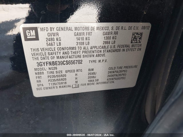2012 CADILLAC SRX 3GYFNBE39CS656702 Photo 8
