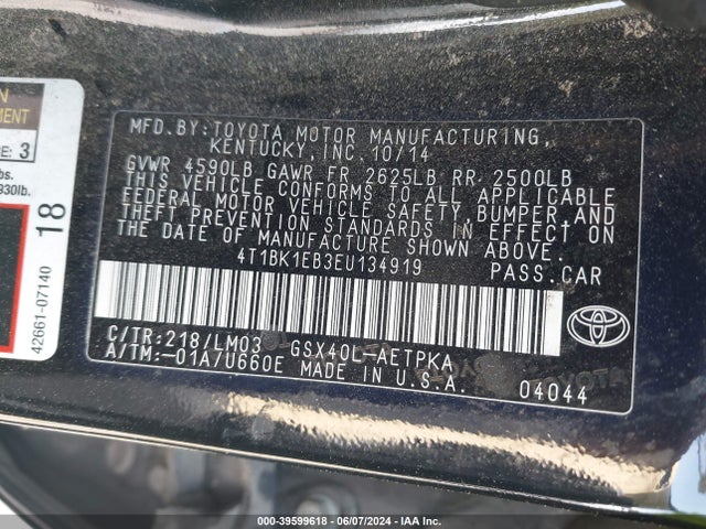 Toyota AVALON LIMITED 2014 4T1BK1EB3EU134919 Image 9