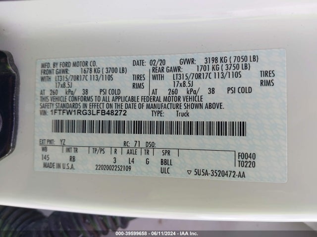 Ford F-150 Raptor 2020 1FTFW1RG3LFB48272 Image 9