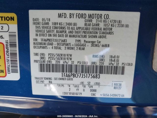 1FA6P8CF7J5175683 Ford MUSTANG GT