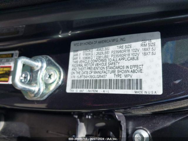 5J8TB4H39GL026457 Acura Rdx Acurawatch Plus Package