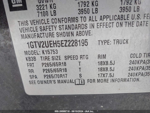 1GTV2UEH5EZ228195 GMC Sierra 1500 Sle