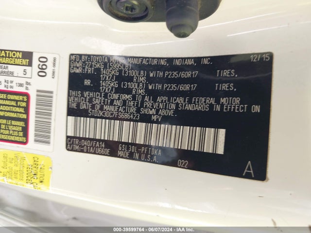 Toyota 2gr-fks 2015 5TDZK3DC7FS686423 Image 22