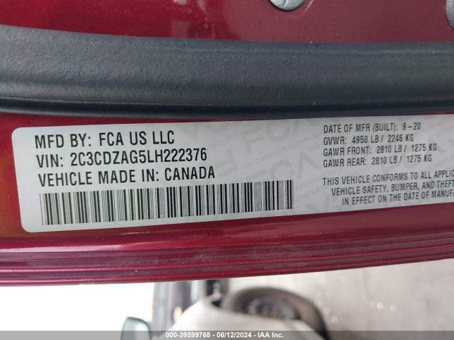 Dodge Challenger Sxt 2020 2C3CDZAG5LH222376 Image 9