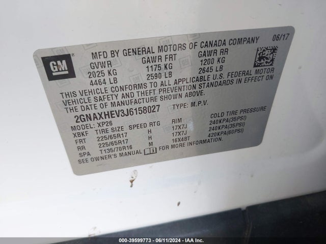 Chevrolet EQUINOX LS 2018 2GNAXHEV3J6158027 Image 9