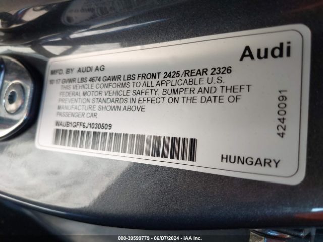 WAUB1GFF6J1030509 Audi S3 Premium Plus