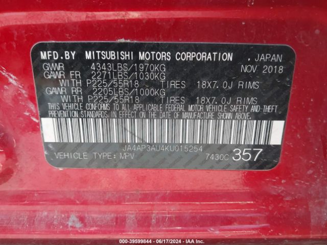 JA4AP3AU4KU015254 Mitsubishi Outlander Sport 2.0 Le