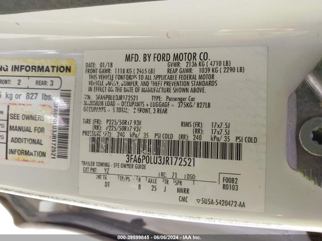 Ford Fusion Hybrid Se 2018 3FA6P0LU3JR172521 Image 9