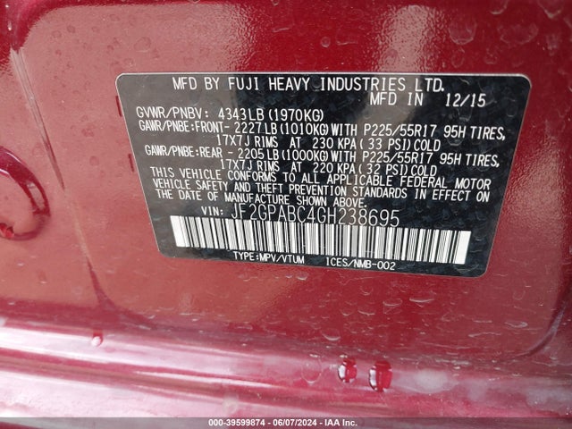 Subaru Crosstrek 2.0i Premium 2016 JF2GPABC4GH238695 Image 9