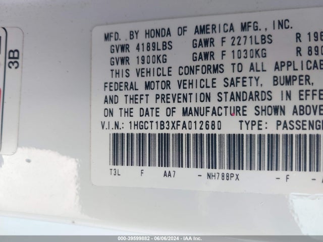 Honda Accord Lx-s 2015 1HGCT1B3XFA012680 Image 9