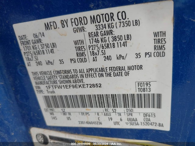 Ford F-150 Stx 2014 1FTFW1EF9EKE72852 Image 9