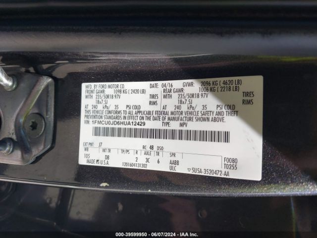 1FMCU0JD6HUA12429 Ford Escape Titanium