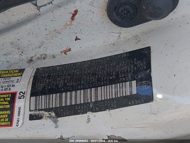 Toyota CAMRY SE 2020 4T1G11AK7LU355855 Image 9