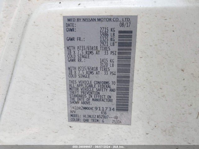 Nissan Pathfinder Sv 2017 5N1DR2MMXHC911734 Image 9