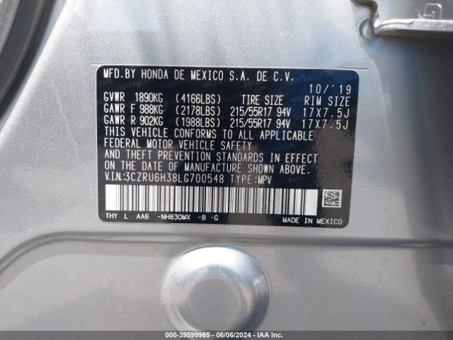 3CZRU6H38LG700548 Honda Hr-v Awd Lx