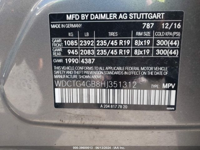 WDCTG4GB8HJ351312 Mercedes-Benz Gla 250 4matic