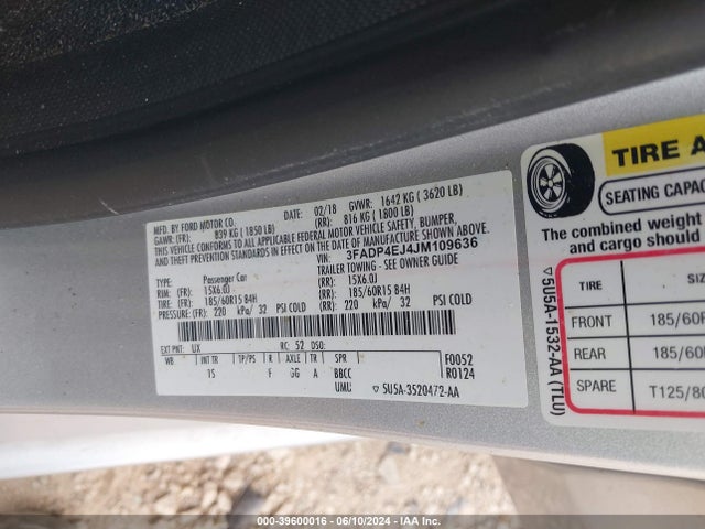 Ford FIESTA SE 2018 3FADP4EJ4JM109636 Image 9