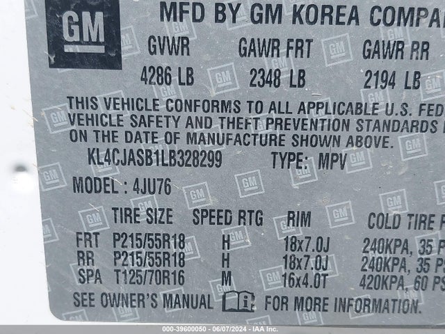 KL4CJASB1LB328299 Buick Encore Fwd Preferred