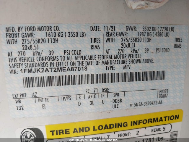 Ford Expedition Limited Max 2021 1FMJK2AT2MEA87018 Image 9