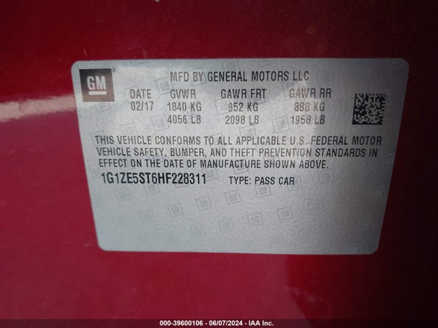 Chevrolet MALIBU 1LT 2017 1G1ZE5ST6HF228311 Image 9