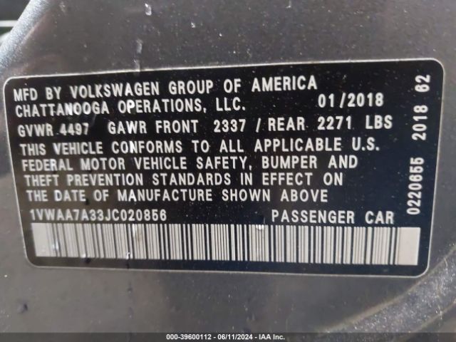 1VWAA7A33JC020856 Volkswagen Passat 2.0t R-line/2.0t S
