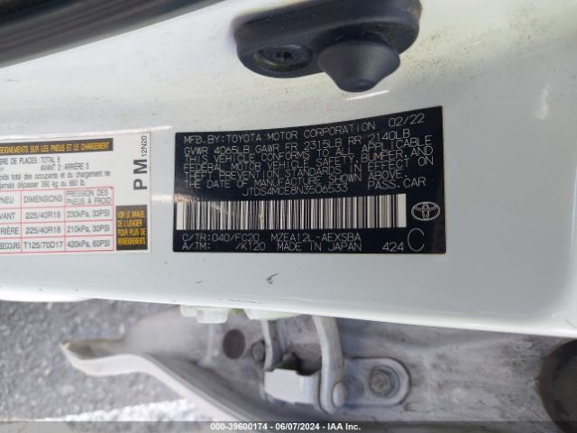 JTDS4MCE8N3506533 Toyota COROLLA SE