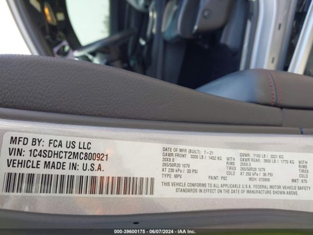 1C4SDHCT2MC800921 Dodge Durango R/t Rwd