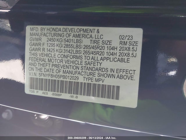 Honda Passport Awd Elite 2023 5FNYF8H05PB012029 Image 9