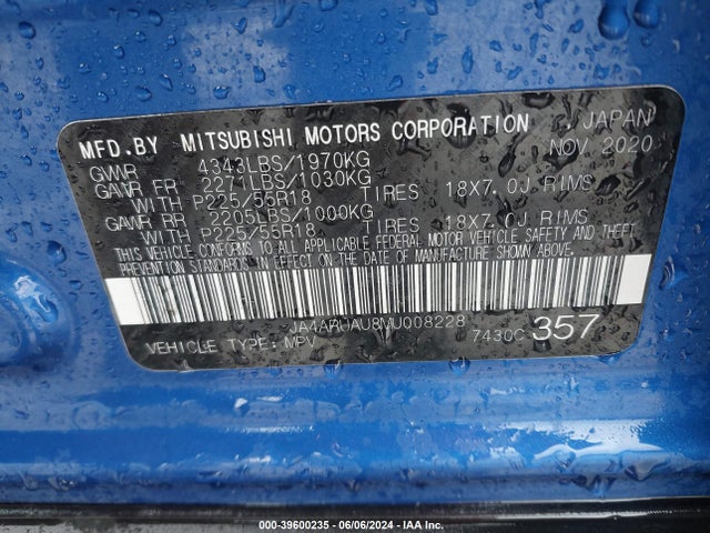 JA4ARUAU8MU008228 Mitsubishi Outlander Sport 2.0 Be Awc/2.0 Es Awc/2.0 Le Awc/2.0 Se Awc