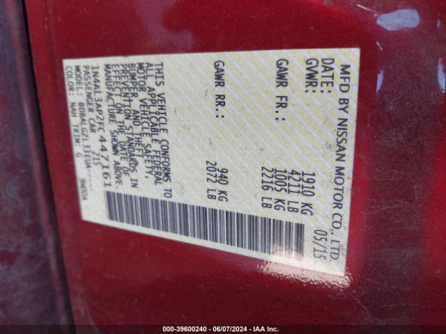 1N4AL3AP2FC447161 Nissan Altima 2.5/2.5 S/2.5 Sl/2.5 Sv