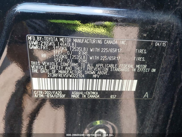 Toyota Rav4 Xle 2015 2T3RFREV5FW322104 Image 9