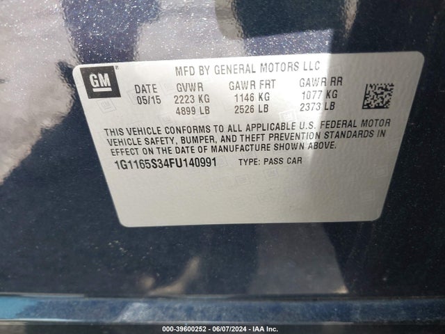 Chevrolet IMPALA 2LZ 2015 1G1165S34FU140991 Image 9