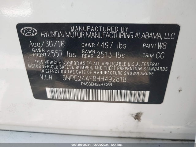 Hyundai Sonata 2017 5NPE24AF8HH492818 Image 9