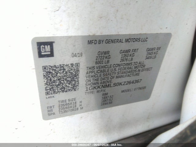 GMC Acadia Slt-1 2019 1GKKNMLS0KZ264367 Image 9