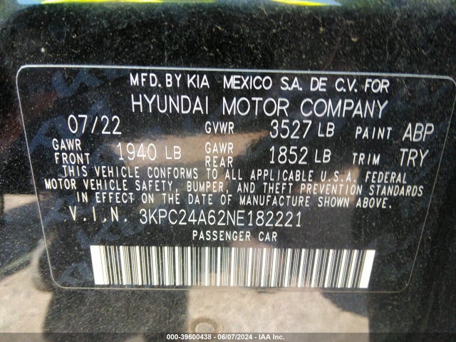 Hyundai ACCENT SE 2022 3KPC24A62NE182221 Image 9