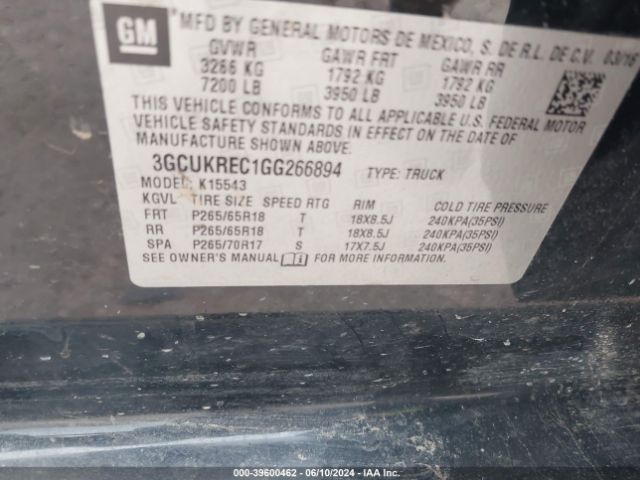 3GCUKREC1GG266894 Chevrolet Silverado 1500 2lt
