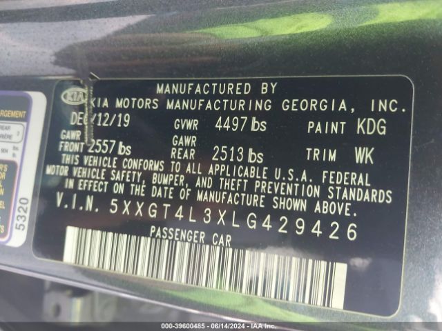 5XXGT4L3XLG429426 KIA Optima Se