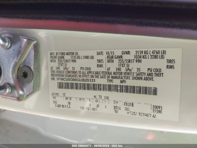 Ford ESCAPE SE 2016 1FMCU0G98GUB25333 Image 9