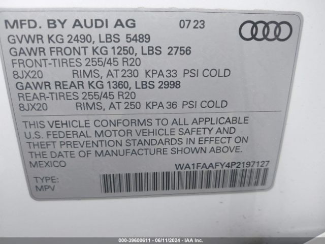 WA1FAAFY4P2197127 Audi Q5 Prestige 45 Tfsi S Line Quattro S Tronic