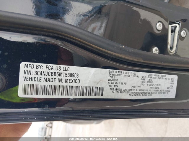 3C4NJCBB6MT538908 Jeep Compass Latitude Fwd
