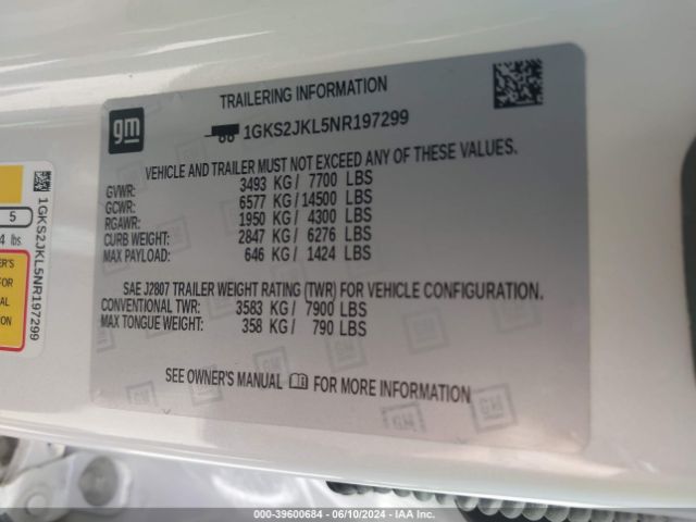1GKS2JKL5NR197299 GMC Yukon Xl 4wd Denali